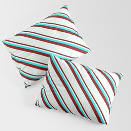 [ Thumbnail: Cyan, Dark Red & Mint Cream Colored Stripes Pattern Pillow Sham ]
