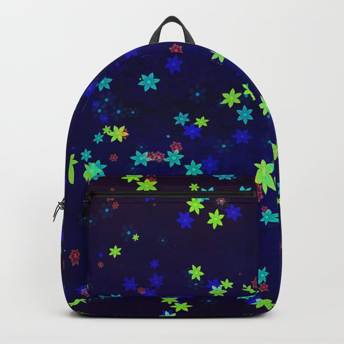 Neon flowers on dark blue Backpack