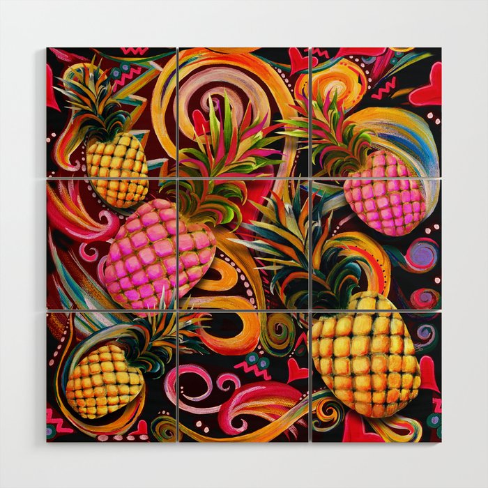 Pineapple Party - warm Wood Wall Art