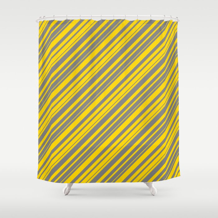 Gray & Yellow Colored Lined Pattern Shower Curtain