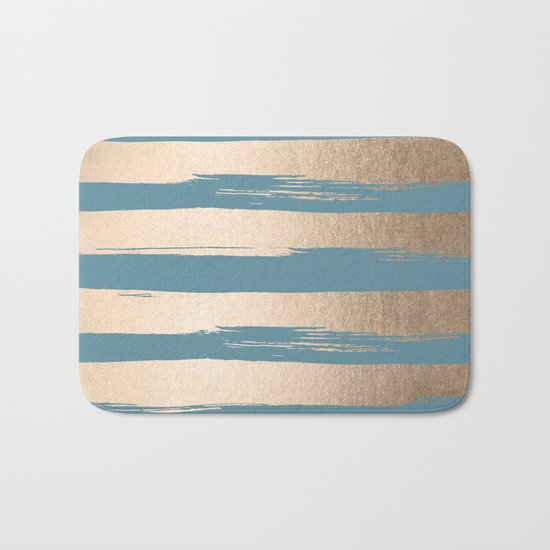 Painted Stripes Gold Tropical Ocean Blue Bath Mat