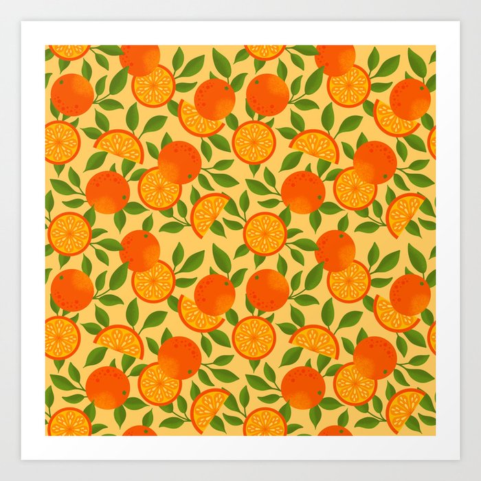 Orange Pattern on Yellow Art Print