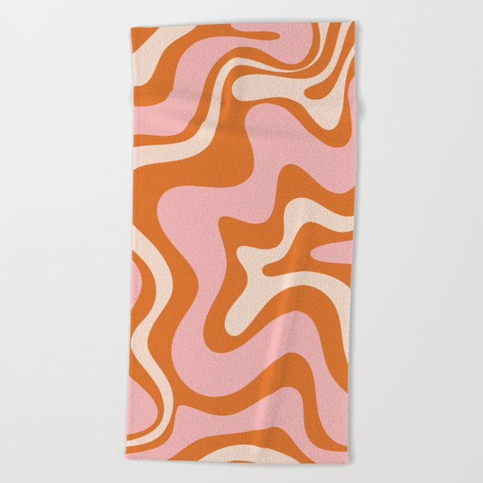 Liquid Swirl Retro Abstract Pattern in Orange Pink Cream Beach Towel