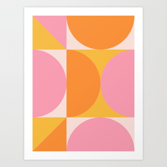 Mid Century Modern Scandinavian Geometric Abstract 354 Pink Yellow and Orange Art Print