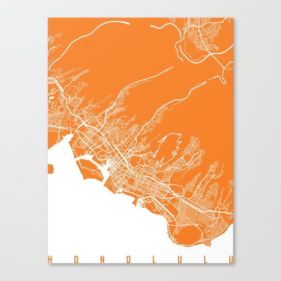 Honolulu map orange Canvas Print
