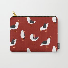 Seagull Bird Seamless Pattern on Christmas Red Carry-All Pouch