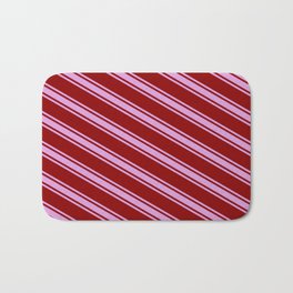 [ Thumbnail: Dark Red and Plum Colored Striped/Lined Pattern Bath Mat ]