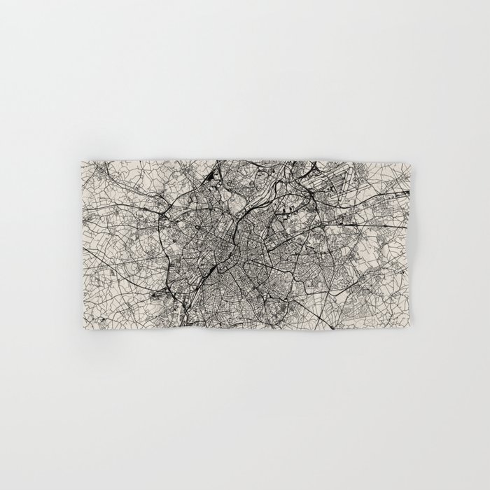 Belgium, Brussels - Black and White City Map - Aesthetic Wall Art Hand & Bath Towel