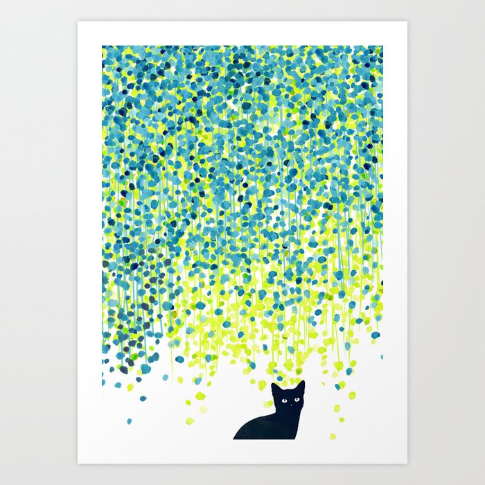 Cat in the garden under willow tree Art Print