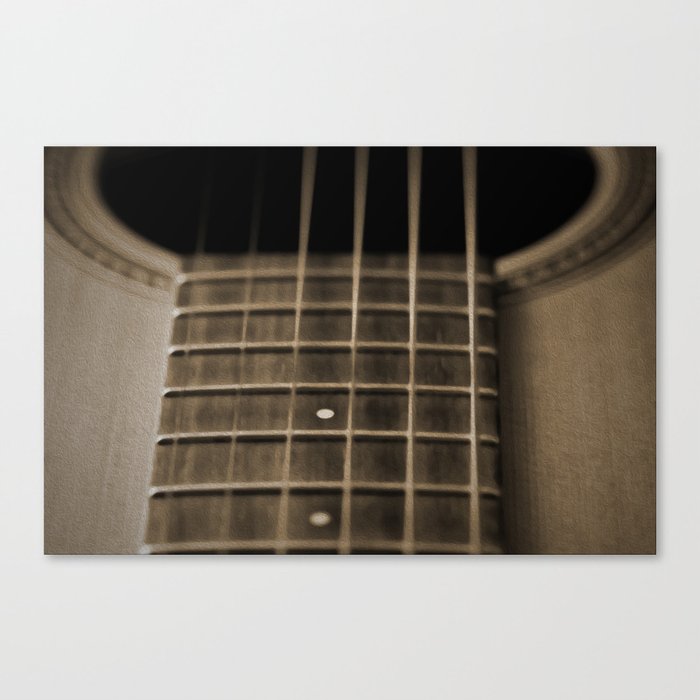 acoustic guitar fretboard, sepia - oil painting Canvas Print