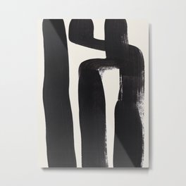 Mid Century Modern Minimalist Abstract Art Brush Strokes Black & White Ink Art Ancient Stripes Metal Print