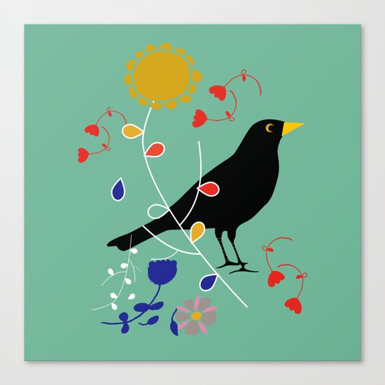 Black Bird Green Canvas Print