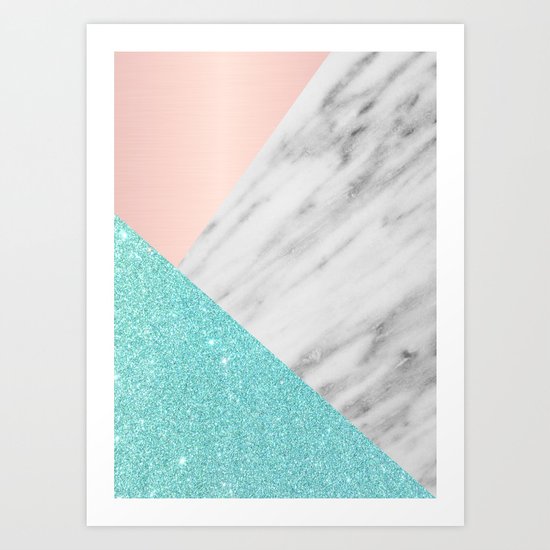 Real Italian Marble with Pink and Blue Art Print