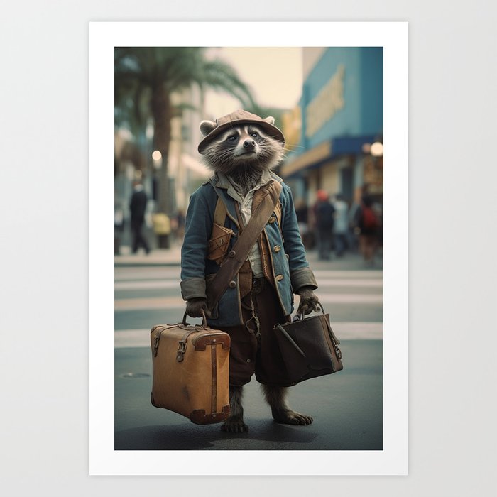 Cunning Raccoon on the Street LA Art Print