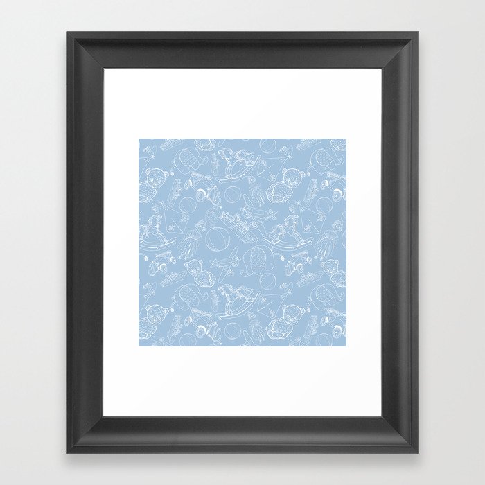 Pale Blue and White Toys Outline Pattern Framed Art Print