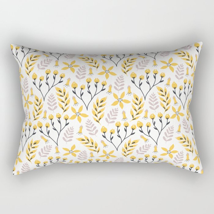 Yellow Floral on White Rectangular Pillow