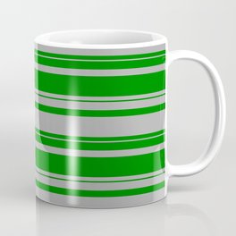[ Thumbnail: Dark Gray and Green Colored Striped Pattern Coffee Mug ]