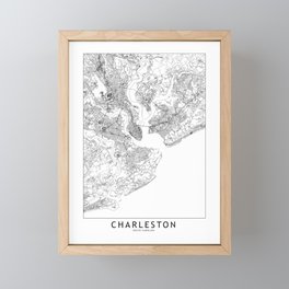 Charleston White Map Framed Mini Art Print