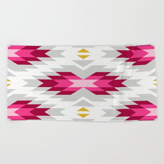 Tribal pattern - grey and pink Beach Towel