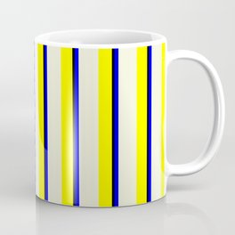 [ Thumbnail: Yellow, Beige, Blue, and Black Colored Lines Pattern Coffee Mug ]