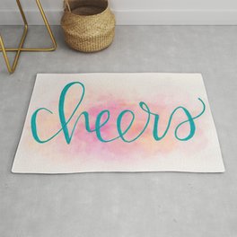 Cheers Hand Lettered Watercolor Art Area & Throw Rug