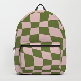 Warped Checkered Pattern (pink/olive green) Backpack