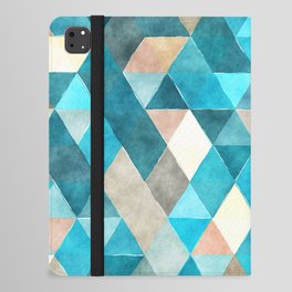 Hand Painted Abstract Navy Blue Pink White Watercolor Triangles iPad Folio Case
