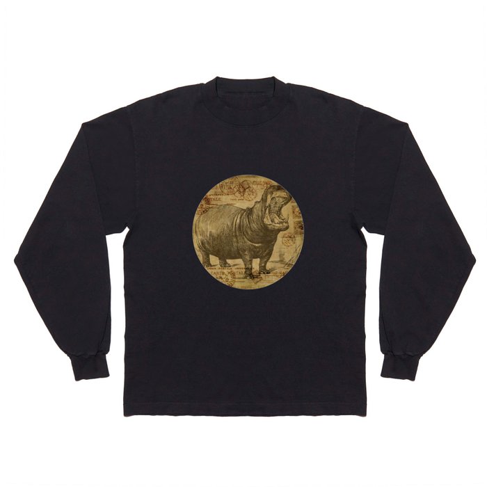 Vintage retro Hippo wildlife animal africa Long Sleeve T Shirt