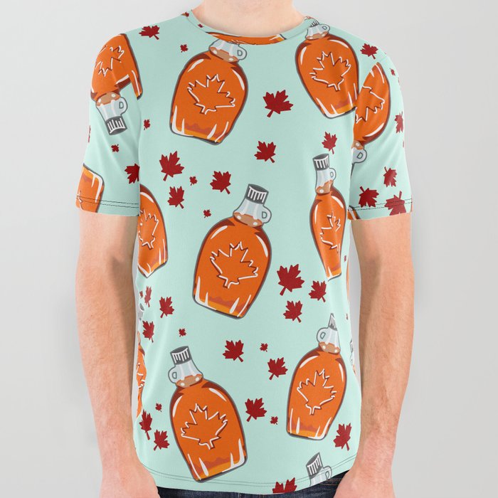 Super Canadian Maple Syrup Pattern All Over Graphic Tee