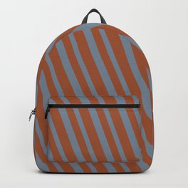[ Thumbnail: Sienna and Light Slate Gray Colored Striped/Lined Pattern Backpack ]