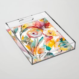 Abstract floral design in watercolour illustration Acrylic Tray
