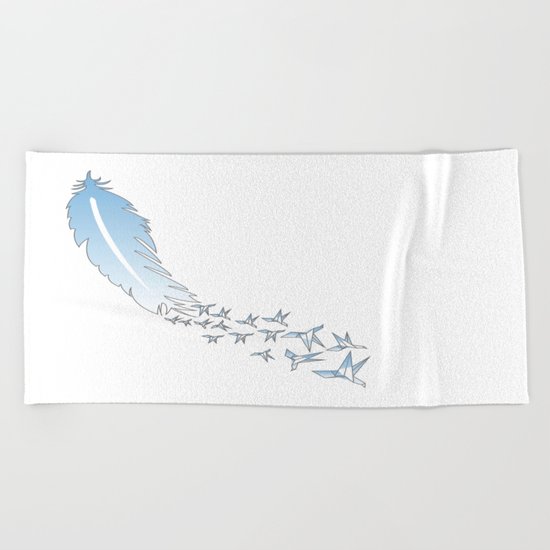 Origami Feather Birds Beach Towel