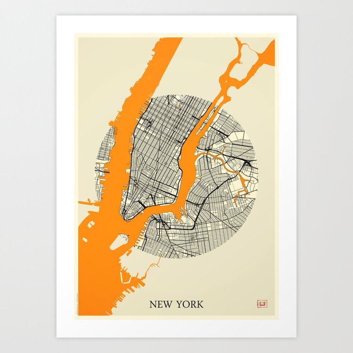 New York Map Moon Art Print