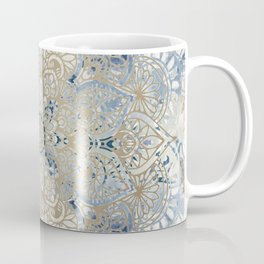 Mandala Flower, Blue and Gold, Floral Prints Coffee Mug