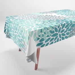 Floral Pattern, Aqua, Teal, Turquoise and Gray Tablecloth