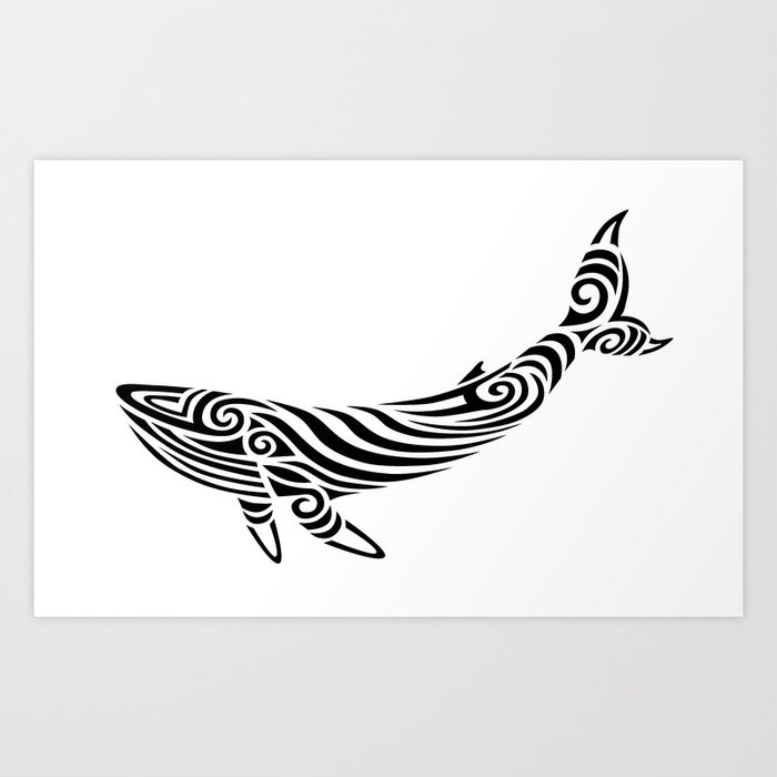 Humpback Whale tattoo tribal stylised maori koru design Art Print