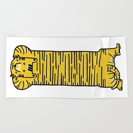 Sleeping golden Tiger with strip B/W illustration Beach Towel