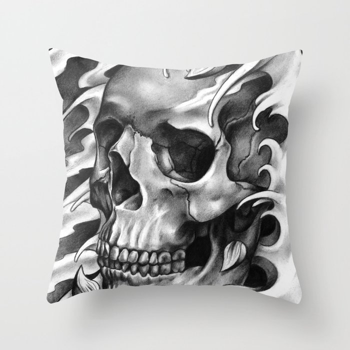 Skull & Petals Throw Pillow