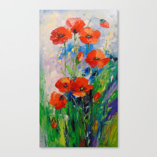 Poppies in a field Canvas Print