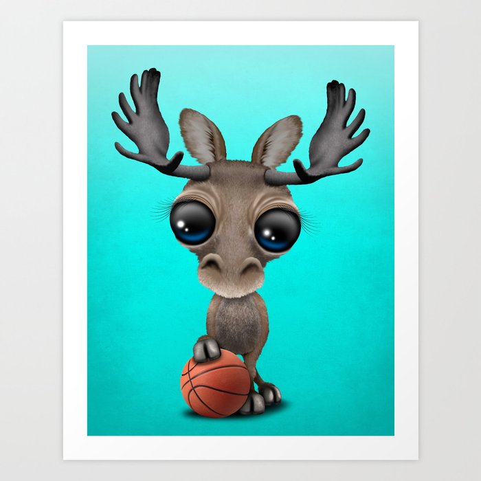 Cute Baby Moose Playing With Basketball Art Print By Jeffbartels