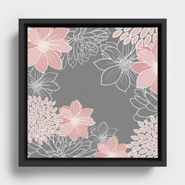 Festive, Floral Prints and Line Art, Pink and Gray Framed Canvas