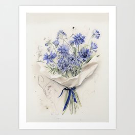 Blue Blossom Bouquet: A Serenade of Azure Petals Art Print