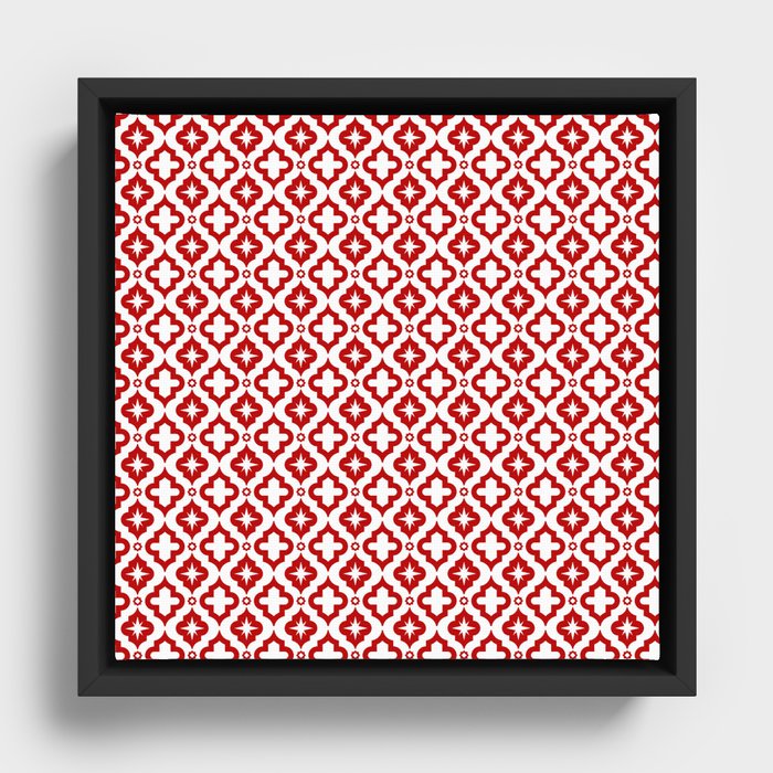 Red Ornamental Arabic Pattern Framed Canvas