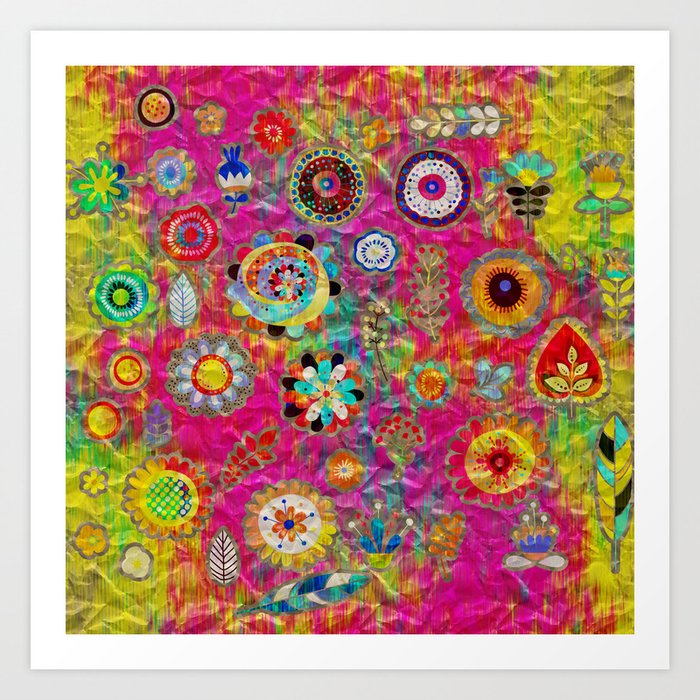Boho Flowers Abstract Mixed Media Digital Art Collage Art Print By K9printart
