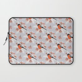 Red Winter Birds with Berries - Bullfinch & Rowan - Light Grey Background Laptop Sleeve