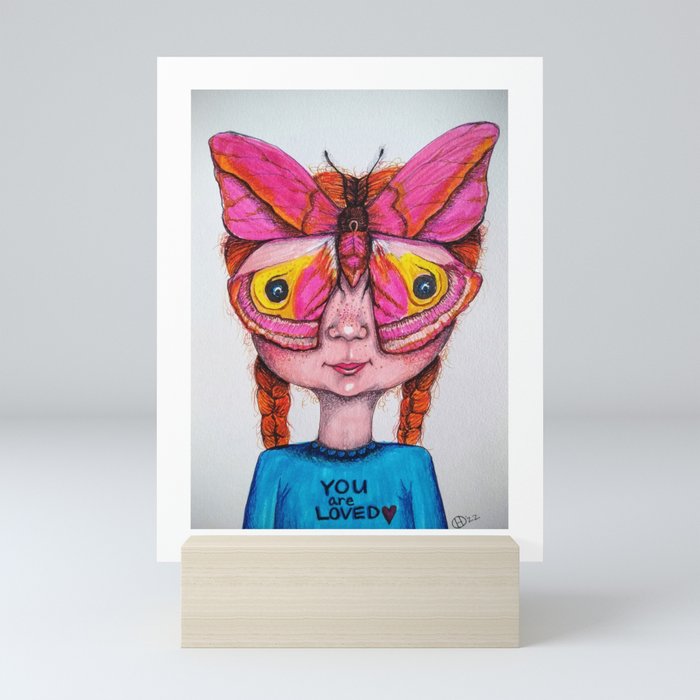 You are loved - Pink Saturn Moth Girl Mini Art Print
