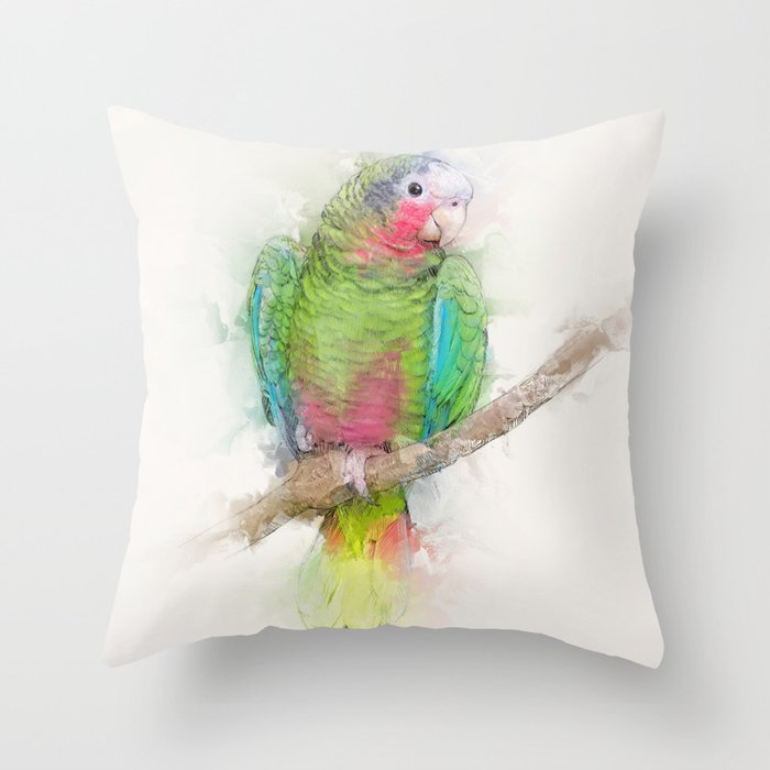 Cuban Parrot Portrait Throw Pillow