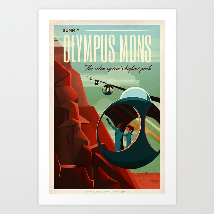 Mars Summit OLYMPUS MONS The Solar System's Highest Peak Tourism Poster Art Print