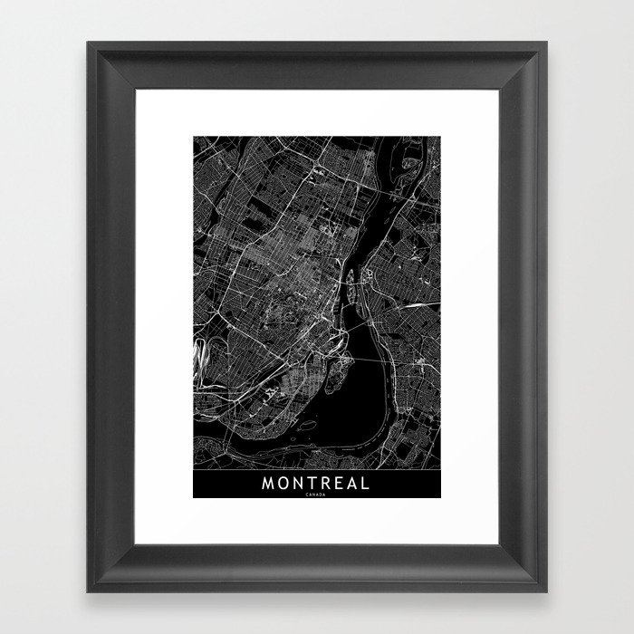Montreal Black Map Framed Art Print