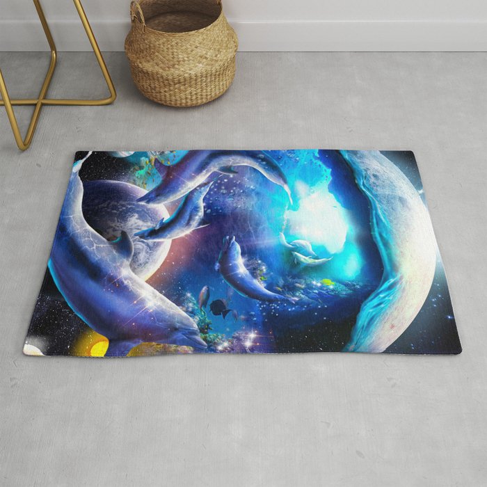 Galaxy Dolphin Dolphins In Space Swimming Rug